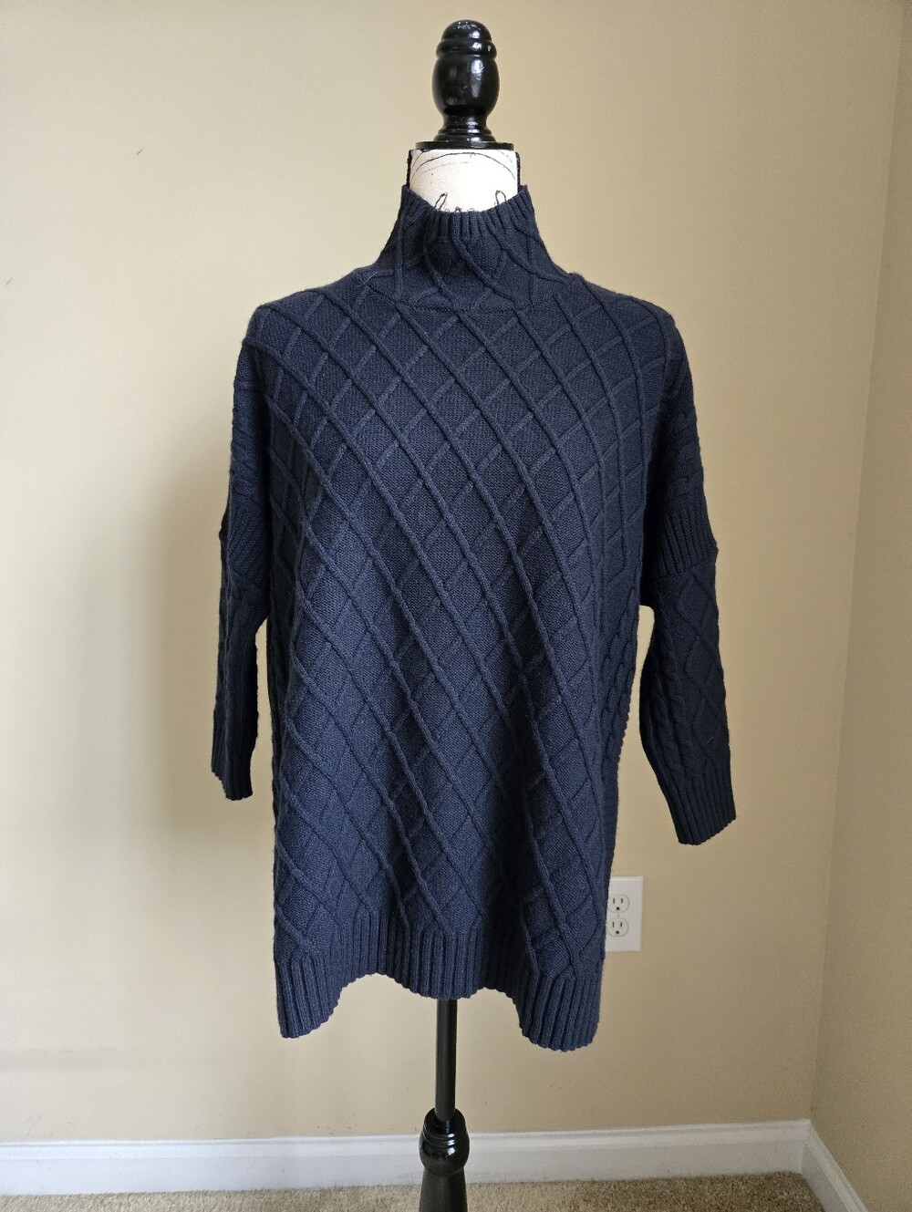 Mer Sea Sweater Womens OS Navy Blue Mock Neck Boxy